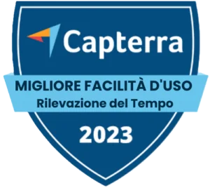 Capterra - Migliore Facilità d'Uso (Rilevazione del Tempo) 2023 Capterra - Migliore Facilità d'Uso (Rilevazione del Tempo) 2023